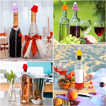 30 Mini-Weinflaschenhüte, weihnachtliche gestrickte Fingermützen, Weinflaschenhut, DIY-Basteldekoration für Party