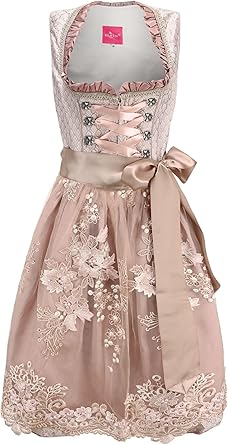 ELFIN Damen Midi Dirndl Elegante Trachtenkleid für Oktoberfest inkl. Spitzen Dirndlschürze Gr. 46