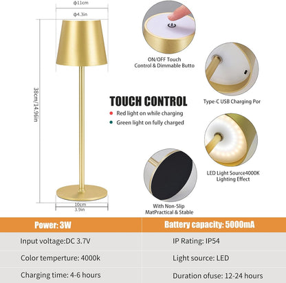 2 Stück LED Dimmbare Akku Tischlampe Kabellose, Wiederaufladbar