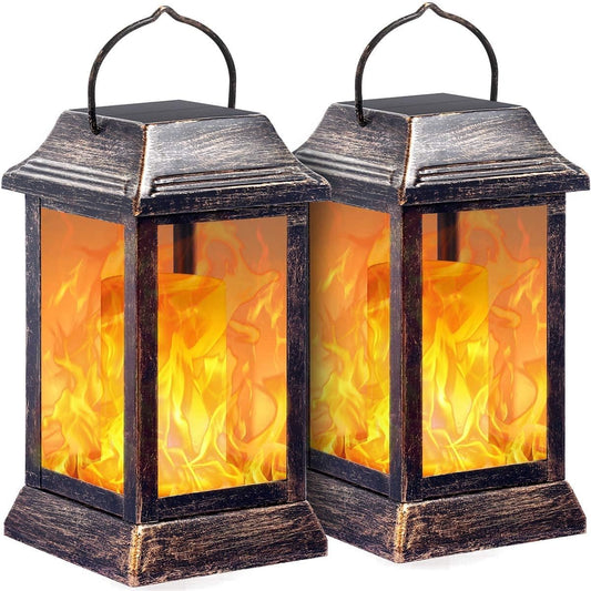 Solar Laternenlichter ,Metall flackernde Flamme Bronze,2 Stück