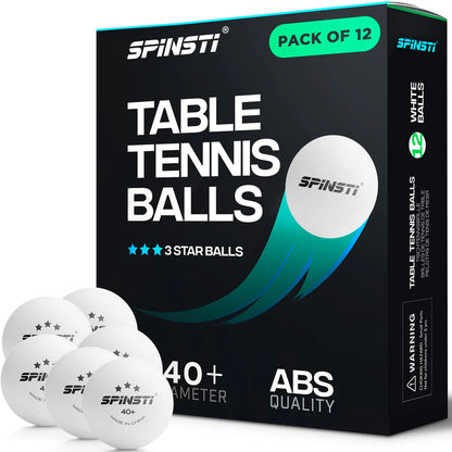 SPINSTI Tischtennisbälle, 12er-Set, weiß, 40 professionelle ABS