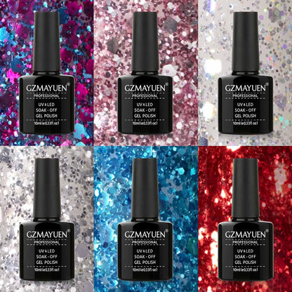 GZMAYUEN UV Nagellack Glitzer Shellac,  Nail Polish Set, 6 Farben