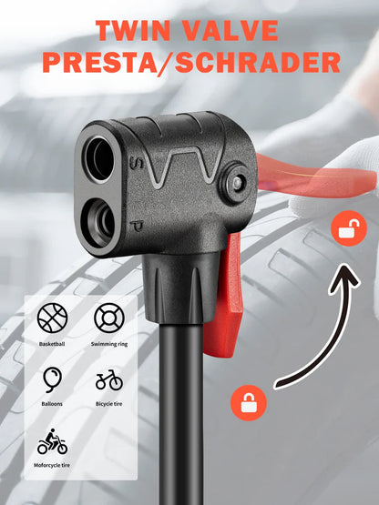 HEETA Fahrradpumpe, Schnellluftpumpe Fahrrad Alle Ventile Fahrradluftpumpe mit 170 PSI und Druckmesser Arbeitssparende Standpumpe
