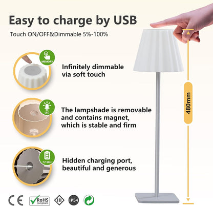 FLORNIA Dimmbare LED Akku Tischlampe Batterie betrieben