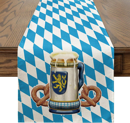 Raute Oktoberfest Brezel Bayrisch Blau Tischläufer, Waschbar Modern Küche, 40 x 140 cm