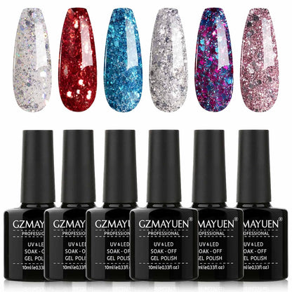 GZMAYUEN UV Nagellack Glitzer Shellac,  Nail Polish Set, 6 Farben