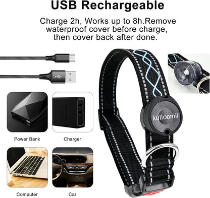 Hundehalsband Leuchtend - LED Blinklicht und Reflektorstreifen - USB. Leuchtet weiß