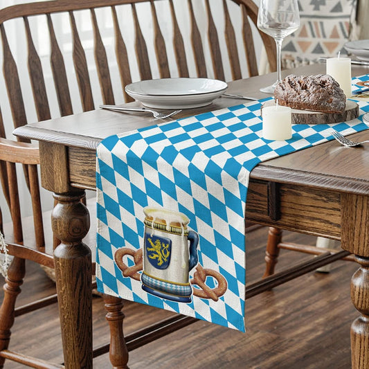 Raute Oktoberfest Brezel Bayrisch Blau Tischläufer, Waschbar Modern Küche, 40 x 140 cm