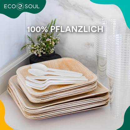 ECO SOUL 100% kompostierbare 15 cm, quadratische Palmblatt Teller [25 Stück] |Premium Palmblatt Geschir | Robuste