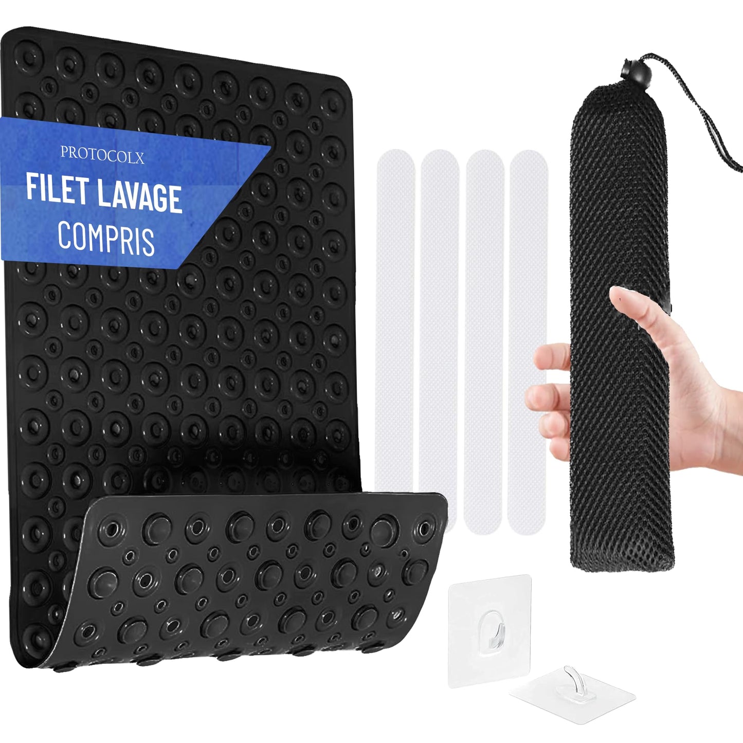 LUXUS-Set – rutschfeste Badematte 88 x 40 cm, Netz, 4 Anti-Rutsch-Streifen