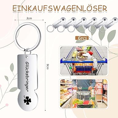 BBTO 6 Stück Einkaufschip Schlüsselanhänger Abziehbar Einkaufswagenchips Glücksbringer Schlüsselanhänger