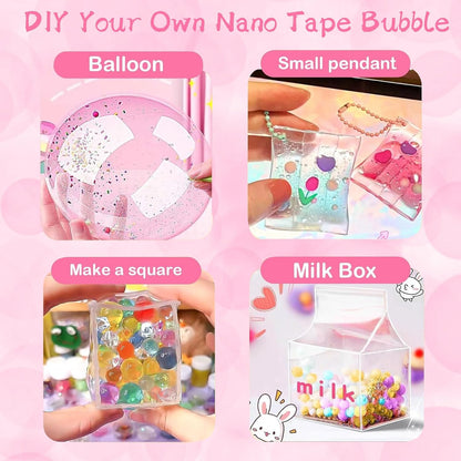 38 Stück Nano Tape Bubbles Set, Magie Nano Klebeband Set, Doppelseitiges Bubble Tape DIY, Blowing Bubble Tape mit Pailletten Aufkleber,