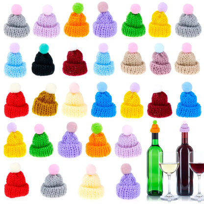 30 Mini-Weinflaschenhüte, weihnachtliche gestrickte Fingermützen, Weinflaschenhut, DIY-Basteldekoration für Party