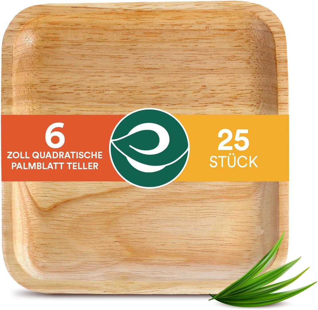 ECO SOUL 100% kompostierbare 15 cm, quadratische Palmblatt Teller [25 Stück] |Premium Palmblatt Geschir | Robuste