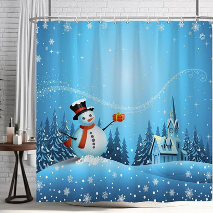 Ttincceer Schneemann Duschvorhang Weihnachten 180x200cm Cartoon Schneemann Wald Schnee