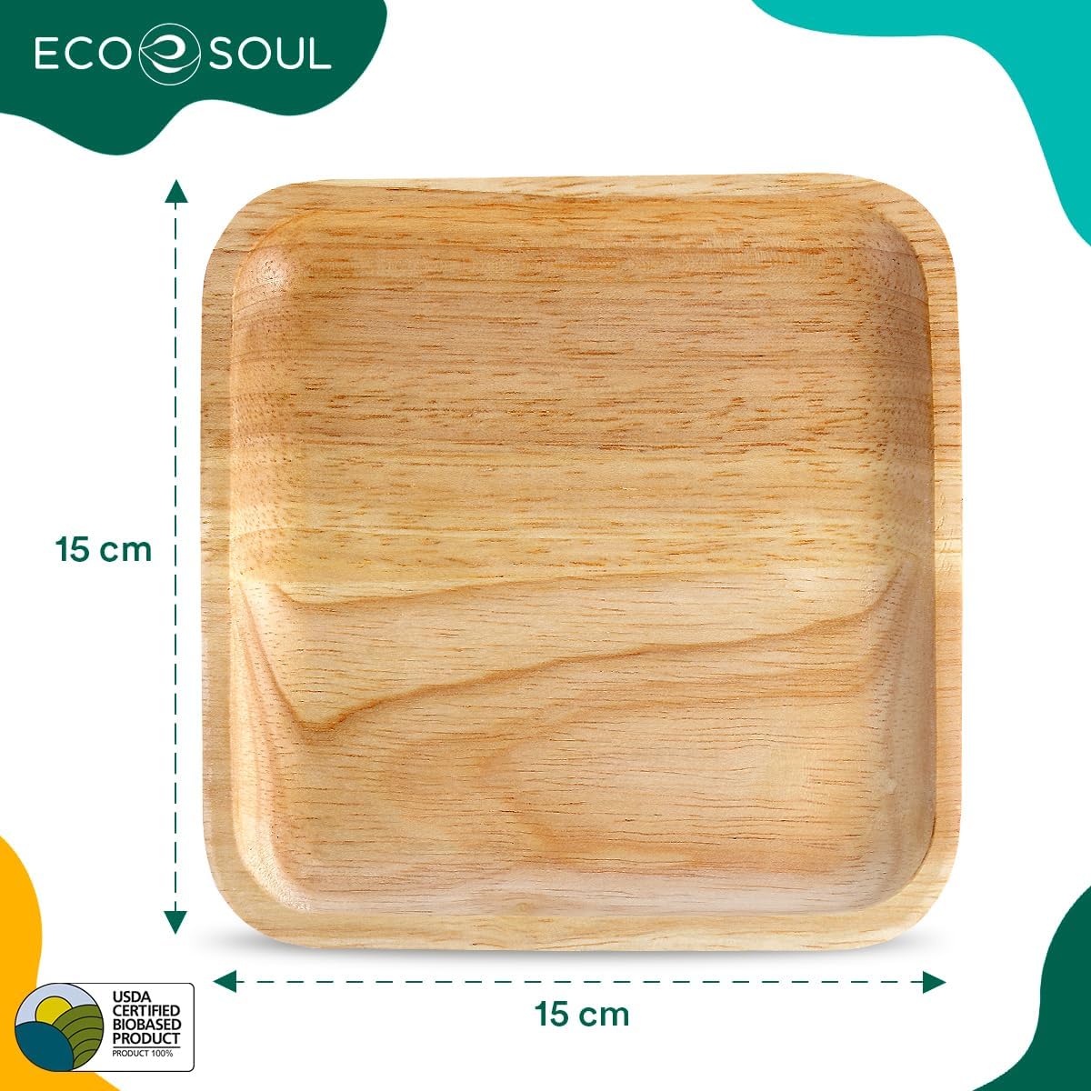 ECO SOUL 100% kompostierbare 15 cm, quadratische Palmblatt Teller [25 Stück] |Premium Palmblatt Geschir | Robuste