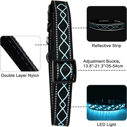 Hundehalsband Leuchtend - LED Blinklicht und Reflektorstreifen - USB. Leuchtet weiß