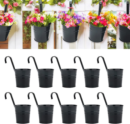 KINGLAKE Blumentöpfe zum Aufhängen Hängend aus Metall, Schwarz Hänge 10Stück Garten Töpfe für Balkon, Zaun