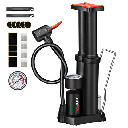 HEETA Fahrradpumpe, Schnellluftpumpe Fahrrad Alle Ventile Fahrradluftpumpe mit 170 PSI und Druckmesser Arbeitssparende Standpumpe