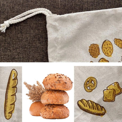 3er Pack Brotbeutel aus Leinen, wiederverwendbarer Bäckerleinen Brotbeutel, Brotbeutel mit Kordelzug, für Beutel für Brot, Baguette