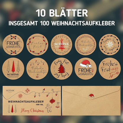 Weihnachtsgeschenktüten, Weihnachtstüten 40 Stück, Papiertüten mit 100 Aufklebern für Weihnachten,