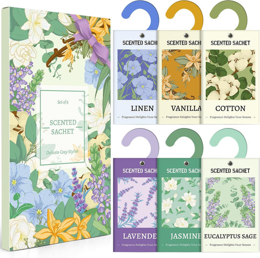 SCENTORINI Duftsachets , Jasmin, Eukalyptus Salbei, Lavendel, Vanille, Duftsäckchen Autos, Raumduft, Beseitigung von Gerüchen, 20g x 6