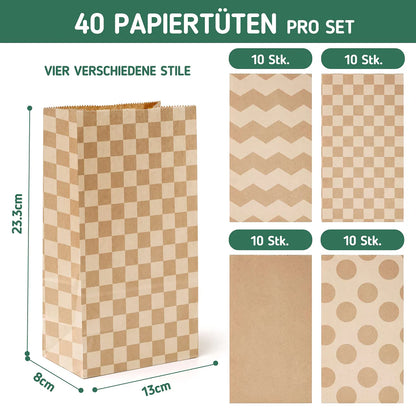 Weihnachtsgeschenktüten, Weihnachtstüten 40 Stück, Papiertüten mit 100 Aufklebern für Weihnachten,