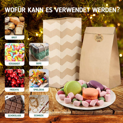 Weihnachtsgeschenktüten, Weihnachtstüten 40 Stück, Papiertüten mit 100 Aufklebern für Weihnachten,