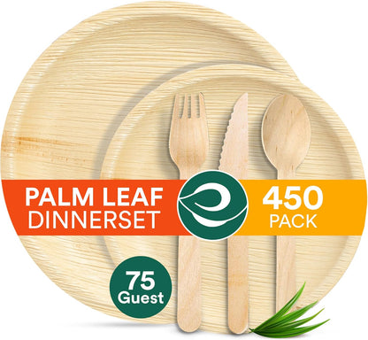 ECO SOUL 100 % kompostierbares Palmblatt-Geschirrset für 75 Personen