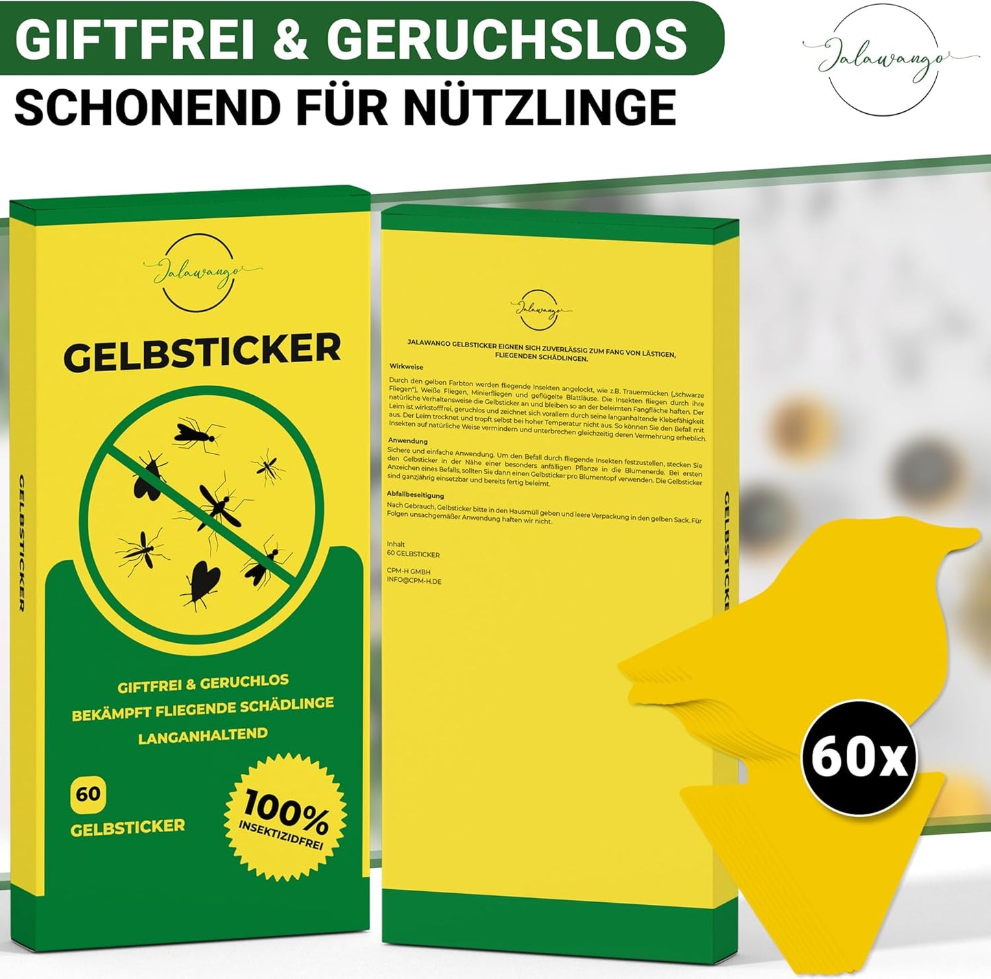 Gelbsticker Trauermücken | Premium Gelbtafeln mit Befestigung - Vogelform | Effektive Klebefalle