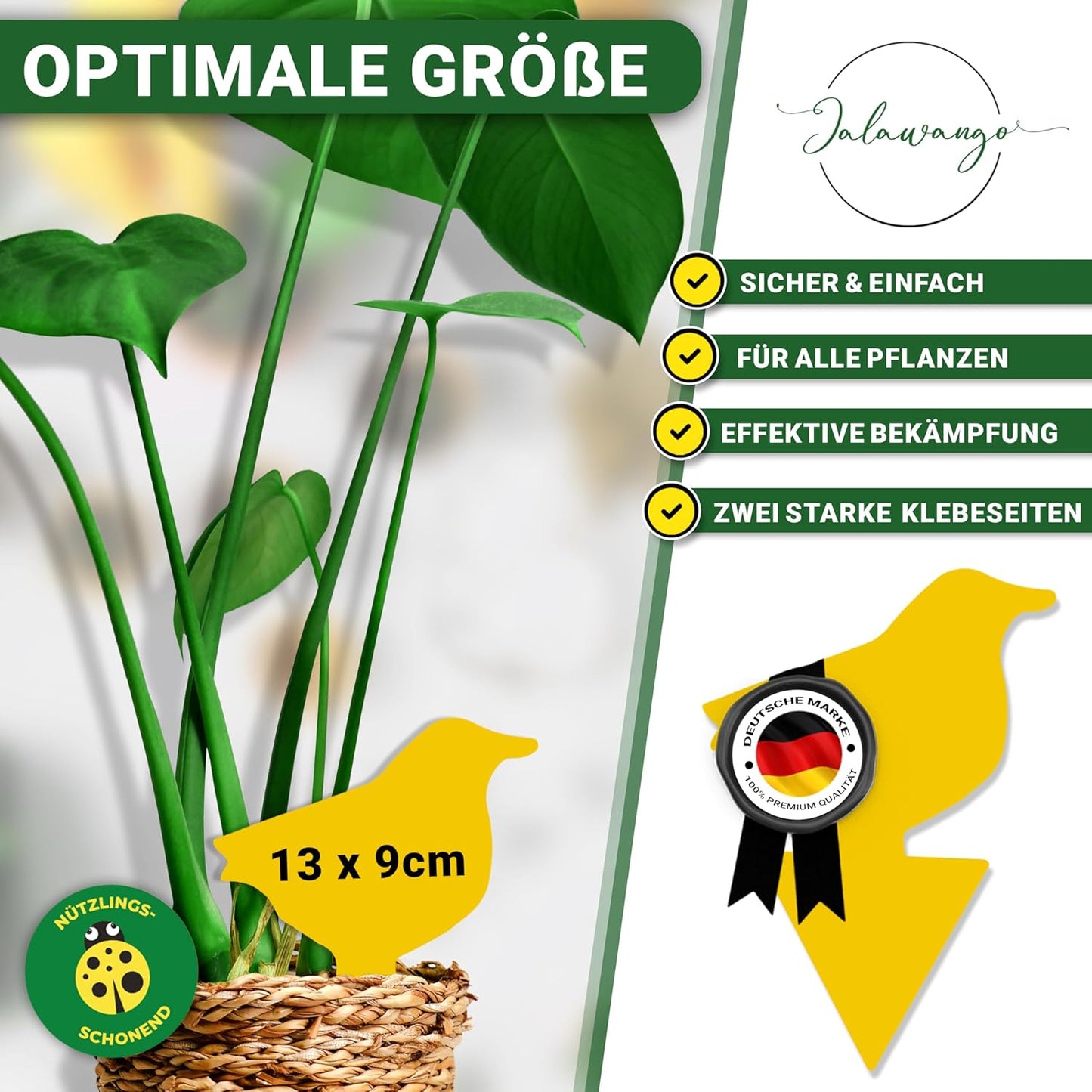 Gelbsticker Trauermücken | Premium Gelbtafeln mit Befestigung - Vogelform | Effektive Klebefalle