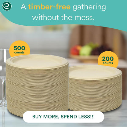 ECO SOUL Runde 9” (23cm) Bagasse Pappteller Set Beige (400 Stück) Einweggeschirr und 100% Kompostierbar