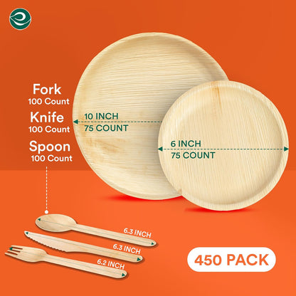 ECO SOUL 100 % kompostierbares Palmblatt-Geschirrset für 75 Personen