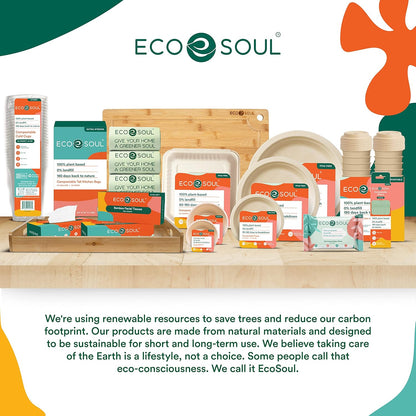 ECO SOUL Runde 9” (23cm) Bagasse Pappteller Set Beige (400 Stück) Einweggeschirr und 100% Kompostierbar
