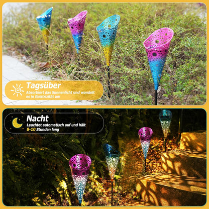 Solarlampen für Außen Garten 2 Stück, Metall Solarleuchten für Außen mit Erdspieß, LED Solar Gartenleuchten