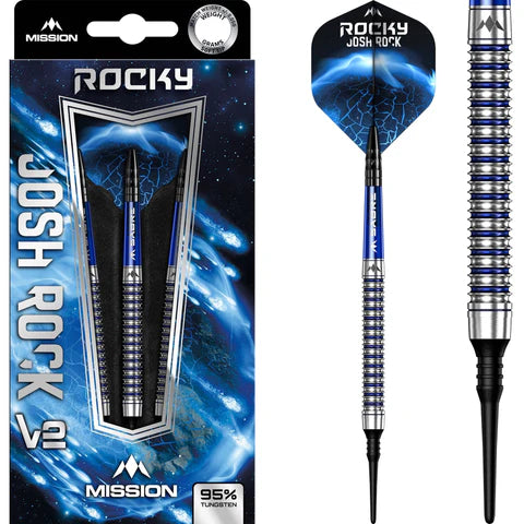 Mission Josh Rock Darts v2 - Soft Tip - 95% - Rocky - Silver & Blue PVD