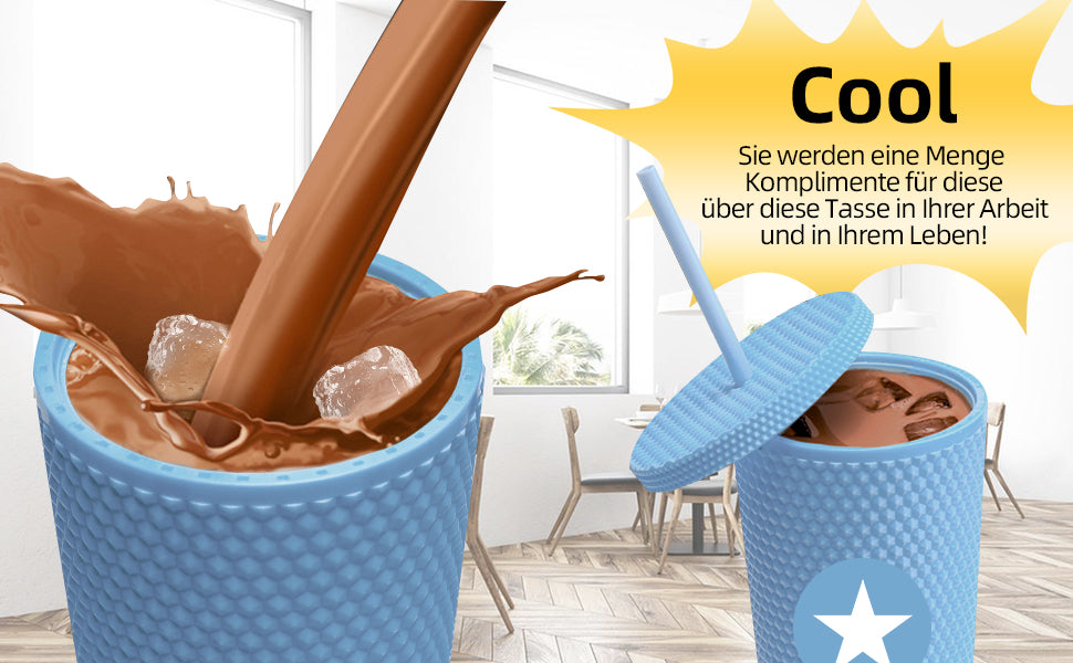 Hrobig Nieten Becher mit Strohhalm und Deckel, 710ml Doppelwandiger Trinkbecher aus Plastik - weiß -