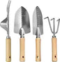 Edelstahl Gartengeräte mit Holzgriff - 4 Stück Garten Werkzeuge Set