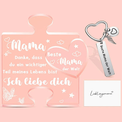 Geschenkset für Mama, Acrylblock-Puzzle Beste Mama Schlüsselanhänger Lieblingsmama