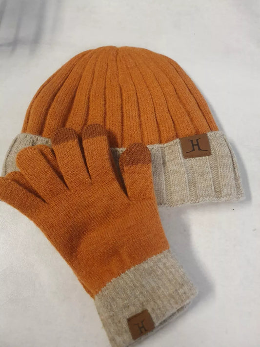 Winter Warme Strickmütze Mit Touchscreen Handschuhen