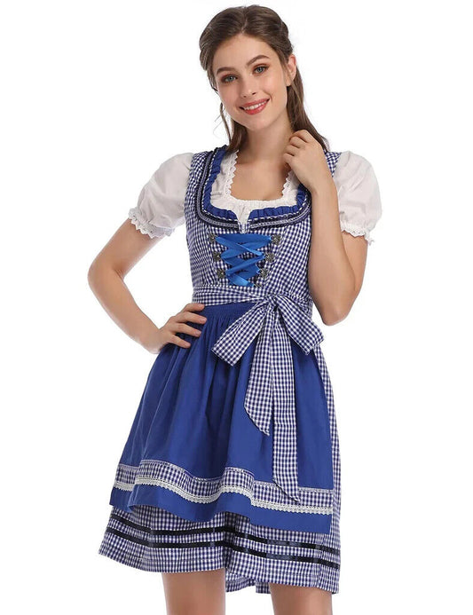 Oktoberfest-Trachten Damen Dirndl blau-weiß 3 tlg.- Midi Gr.40
