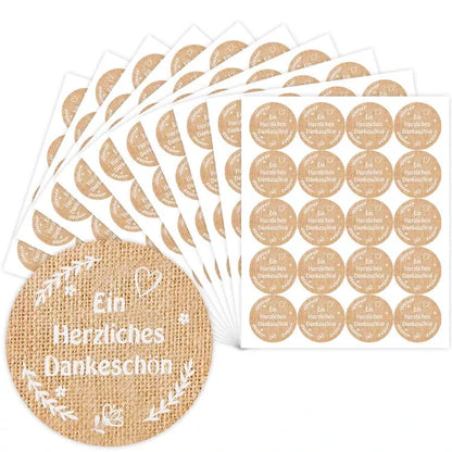 200 Stück Dankesaufkleber in Leinenoptik, rund, ein herzlicher Dankeschön Aufkleber