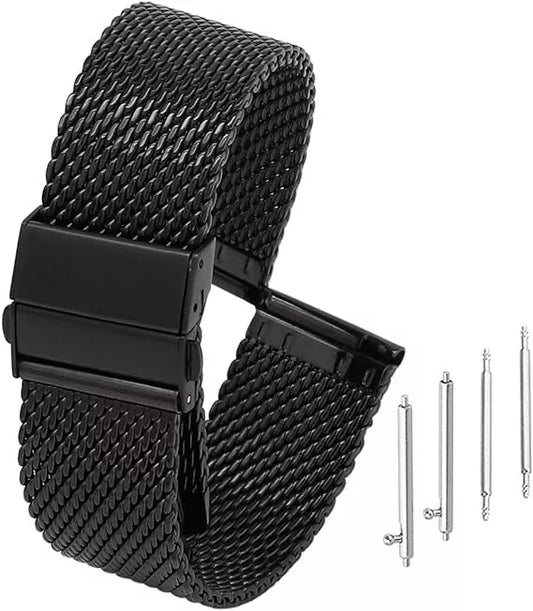 Adallor® Uhrenarmband Edelstahl 20mm, Smartwatch Ersatzarmband schwarz