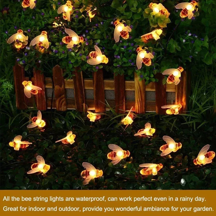 Honigbienen-Lichterkette, 6,5 m, solarbetriebene Außenbeleuchtung mit 30 LEDs