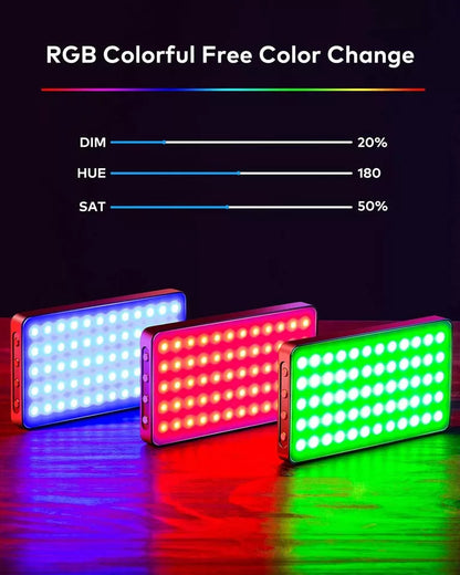 Tragbares Mini-RGB-Kameralicht, Llano RGB Video Licht, Gebaut-in 4000mAh Akku,