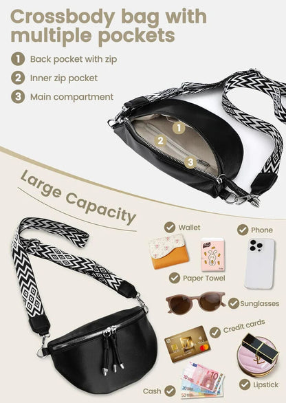 Ferlord Umhängetasche Damen Leder, Gürteltasche Damen stylische Crossbody Bag Damen mit 3 Fächern