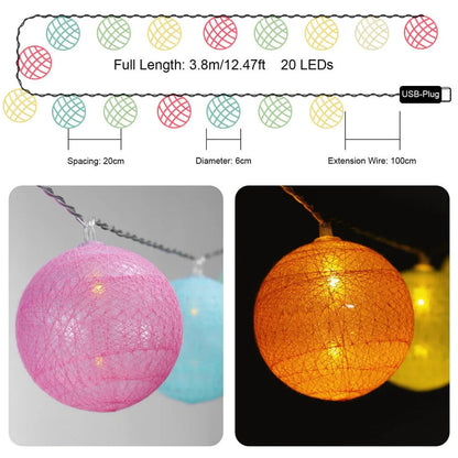 20 LED USB Dimmbar Cotton Ball Lichterkette mit Fernbedienung