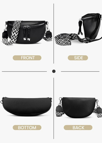 Ferlord Umhängetasche Damen Leder, Gürteltasche Damen stylische Crossbody Bag Damen mit 3 Fächern