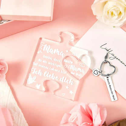 Geschenkset für Mama, Acrylblock-Puzzle Beste Mama Schlüsselanhänger Lieblingsmama