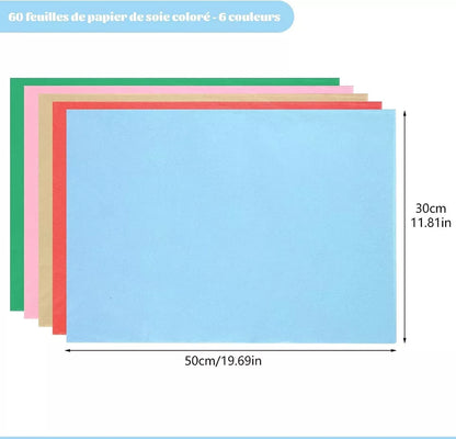60 Blatt Seidenpapier Bunt, 50 x 30 cm 6 Farben Seidenpapier zum Verpacken, Bunt